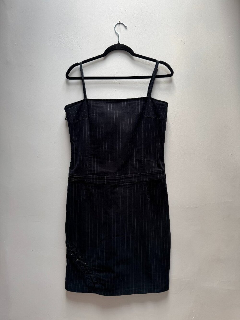 Gianfranco Ferré Navy Pinstripe Cotton Dress With Laces Detail